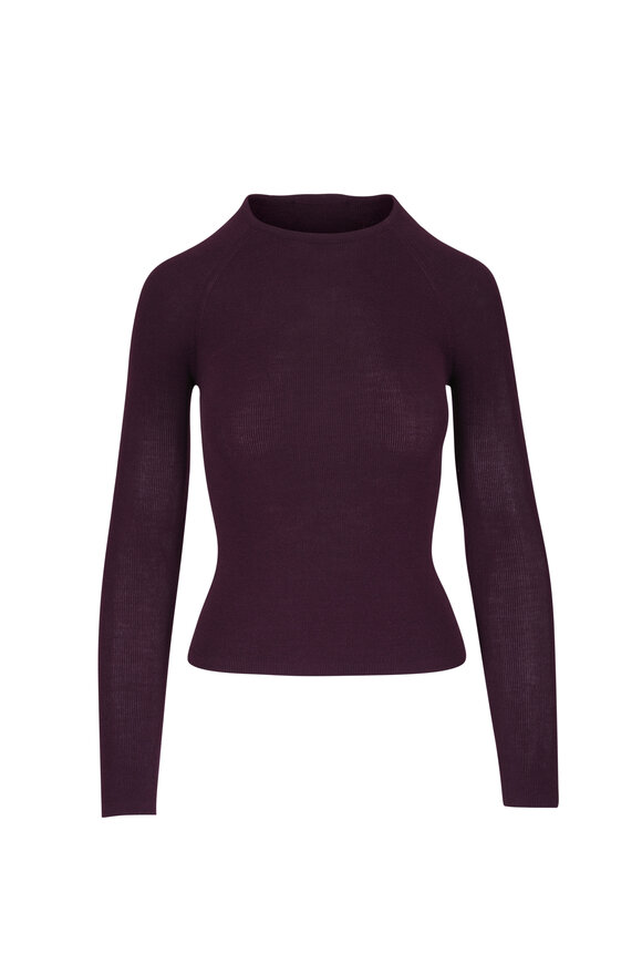 Majestic Aubergine Merino & Silk Ribbed Crewneck Blouse - view 1