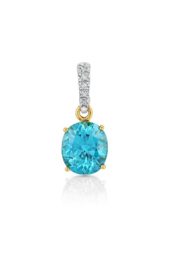 Aaron Henry Oval Blue Zircon & Diamond Pendant - view 1