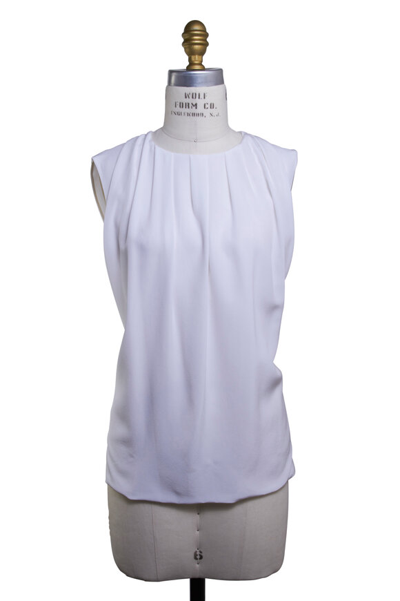 Kiton - White Pleated Neck Sleeveless Blouse