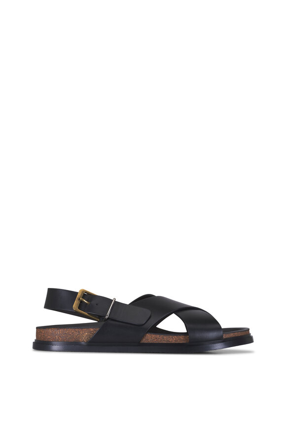 The Row Buckle Black Leather Flat Sandal - view 2