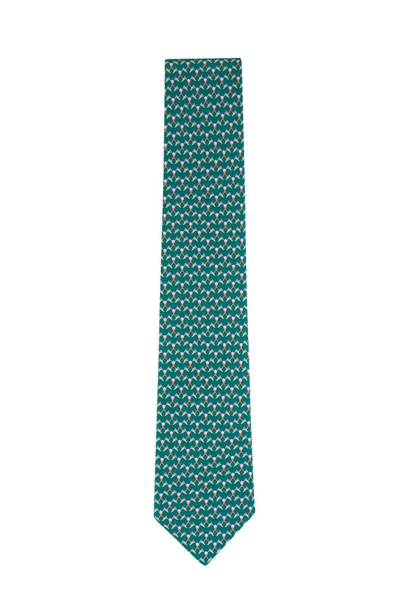 Ferragamo Green Golf Print Silk Necktie - view 1