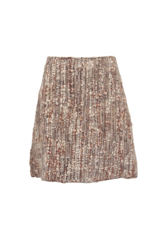 Brunello Cucinelli Beige Diamante Bouclé Tweed Knit Mini Skirt - view 1