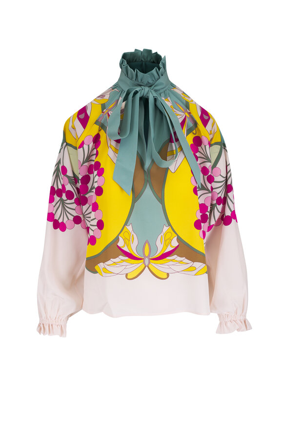 La DoubleJ Cerere Multicolor Print Silk Blouse
