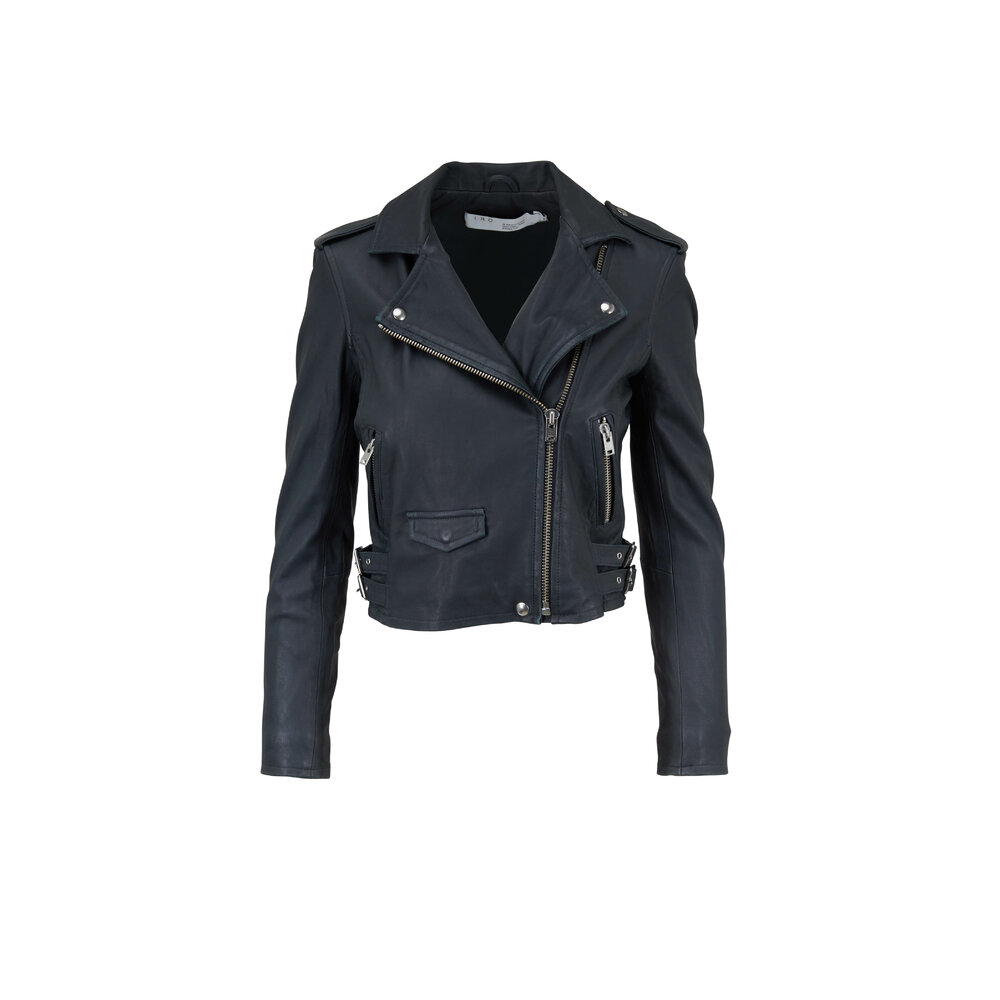 IRO - Ashville Gray Denim Leather Moto Jacket | Mitchell Stores