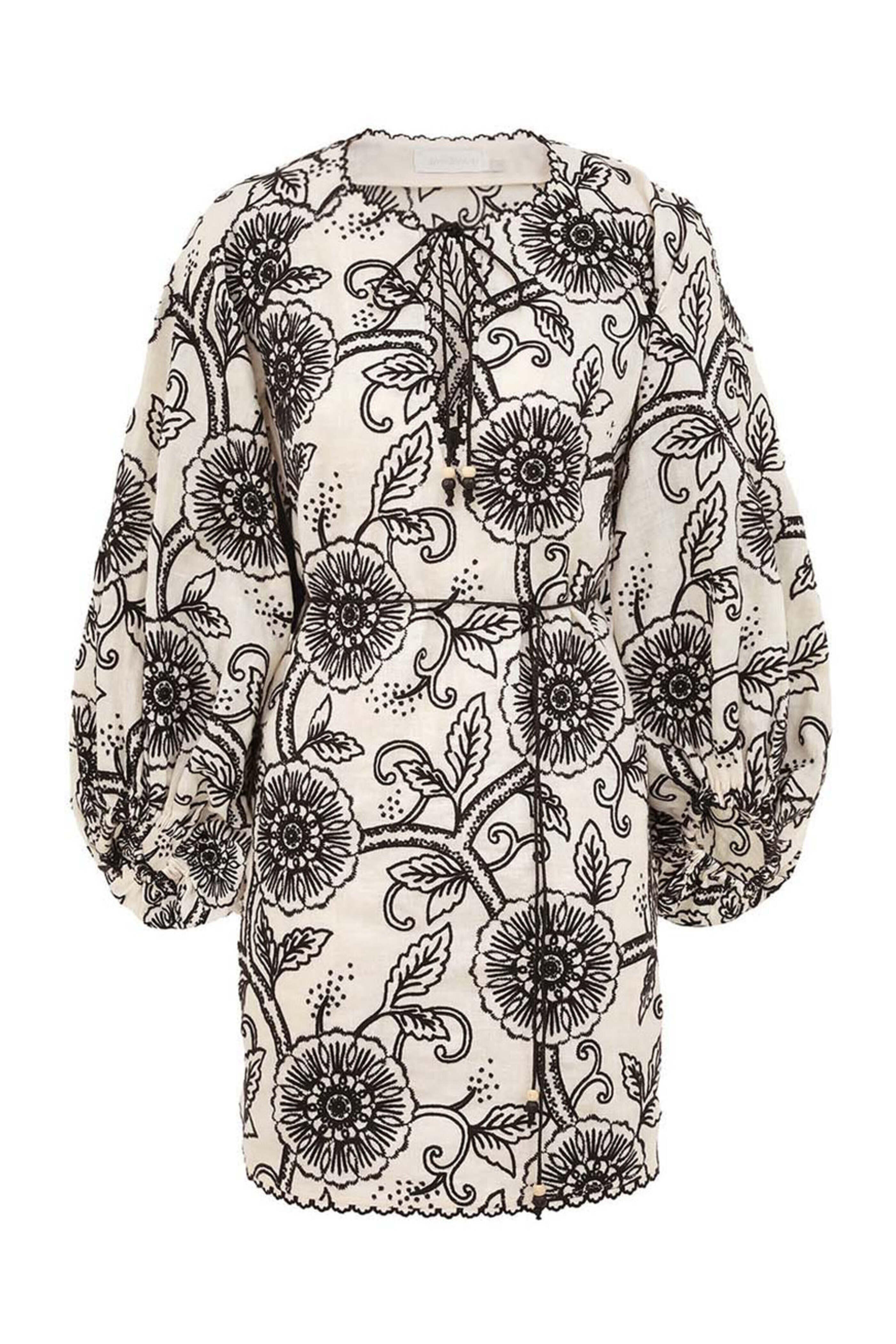 Zimmermann - Ivory and Black Embroidered Tallow Mini Dress