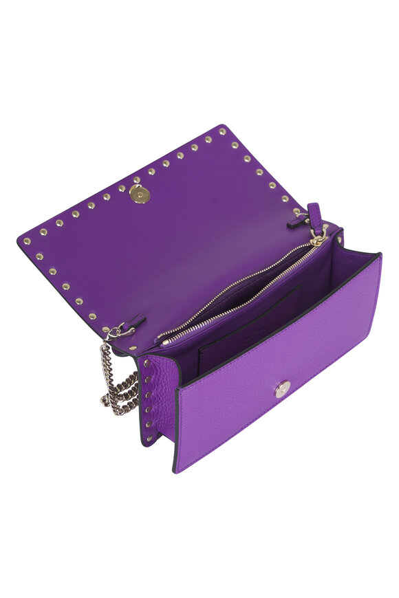 Valentino Garavani Rockstud Violet Leather Wallet On Chain Crossbody - view 5