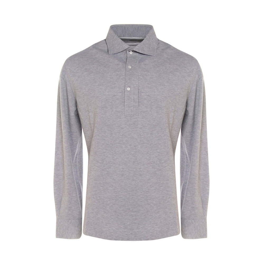 Brunello Cucinelli - Grey Long Sleeve Pique Polo