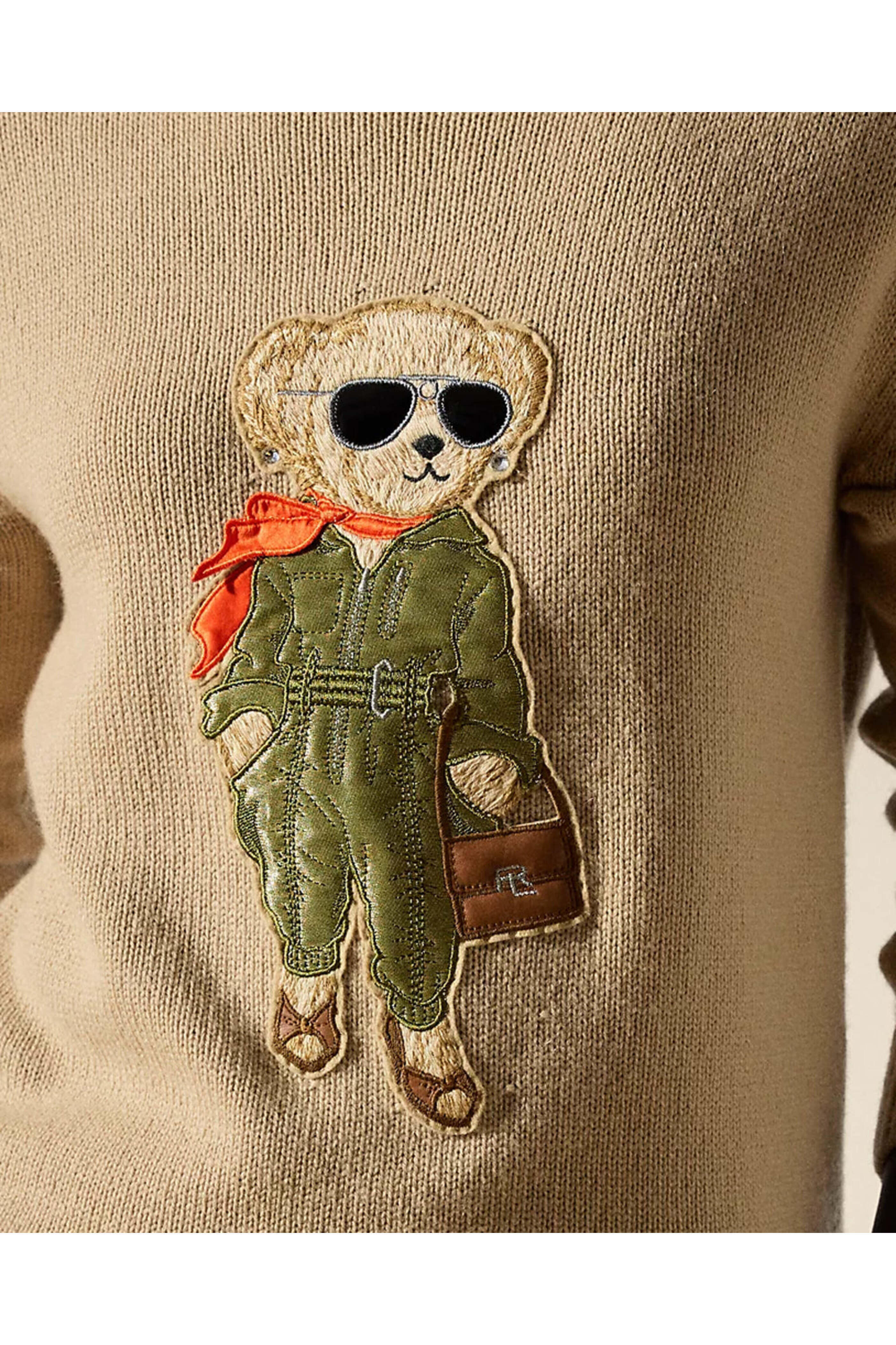 Ralph Lauren - Lux Tan Cashmere Aviator Bear Sweater