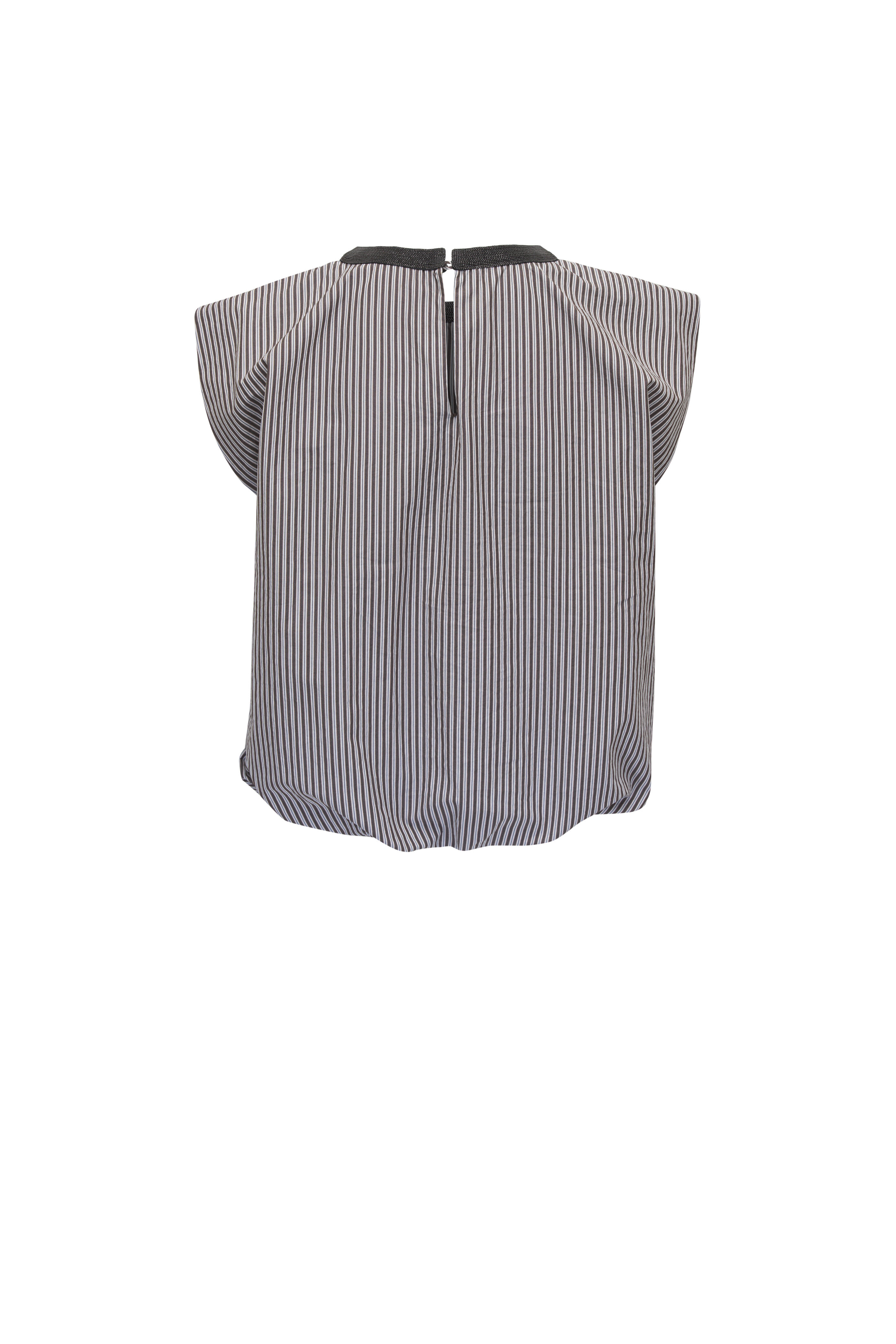 Brunello Cucinelli - Chocolate Multi Stripe Poplin Balloon Top