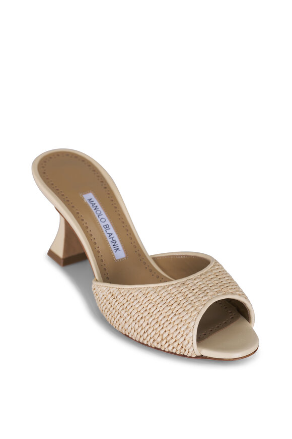 Manolo Blahnik Jadara Light Cream Raffia Sandal, 70mm