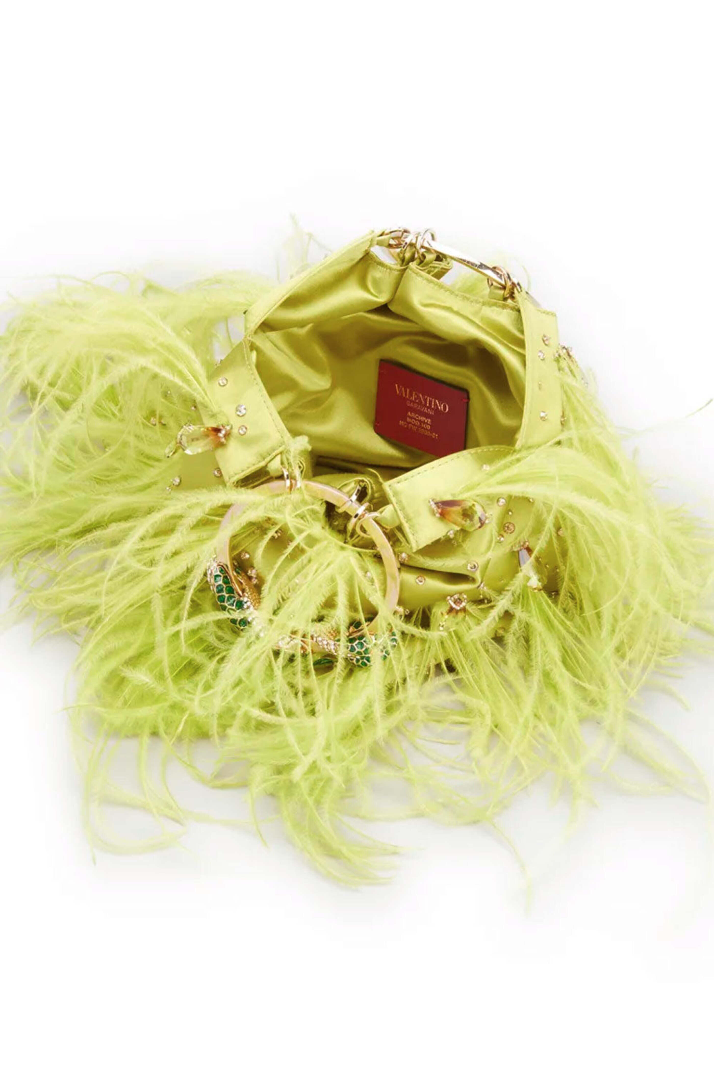 Valentino Garavani - Feather Embellished Clutch Bag in Verde Lime