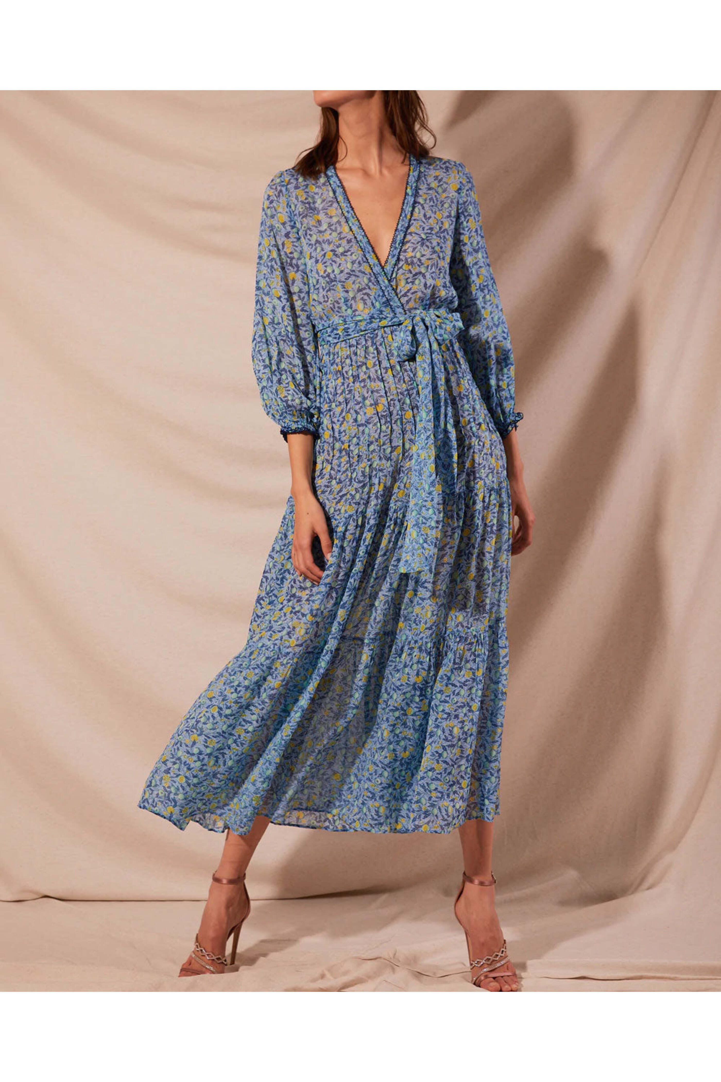 Poupette St Barth - Blue and Lemon Emily Maxi Dress