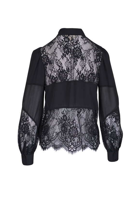 L'Agence - Emmelina Black Lace Tie-Neck Blouse