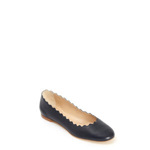 Chloé - Lauren Navy Blue Leather Scalloped Ballet Flats