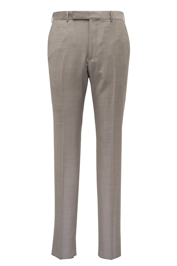 Zegna Trofeo Tan Wool Twill Dress Pant