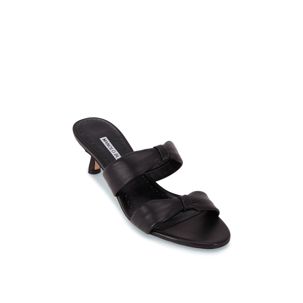 MANOLO BLAHNIK 41 1/2 レザー　革　黒　サンダル　ミュール Manolo Blahnik - Pallera Black Leather Two Band Mule, 50mm