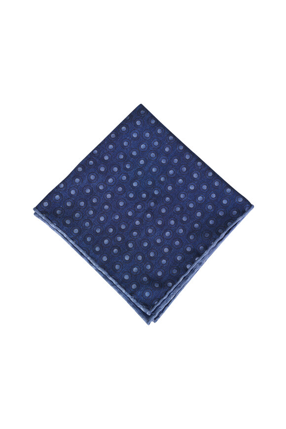 Brunello Cucinelli Navy Blue Medallion Silk Pocket Square