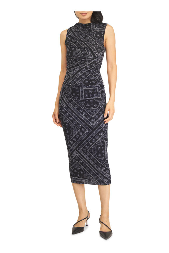 Veronica Beard Rubelle Navy Paisley Print Midi Dress - view 2