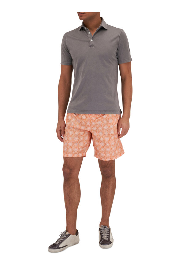 Fedeli - Orange Floral Print Swim Trunks