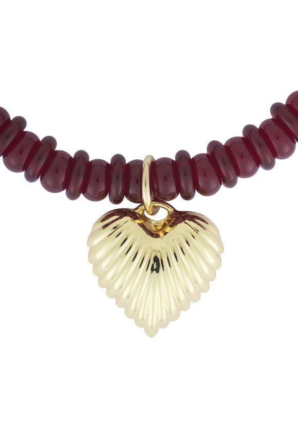 Cristina V. Maroon Garnet Bead & Gold Heart Necklace - view 2