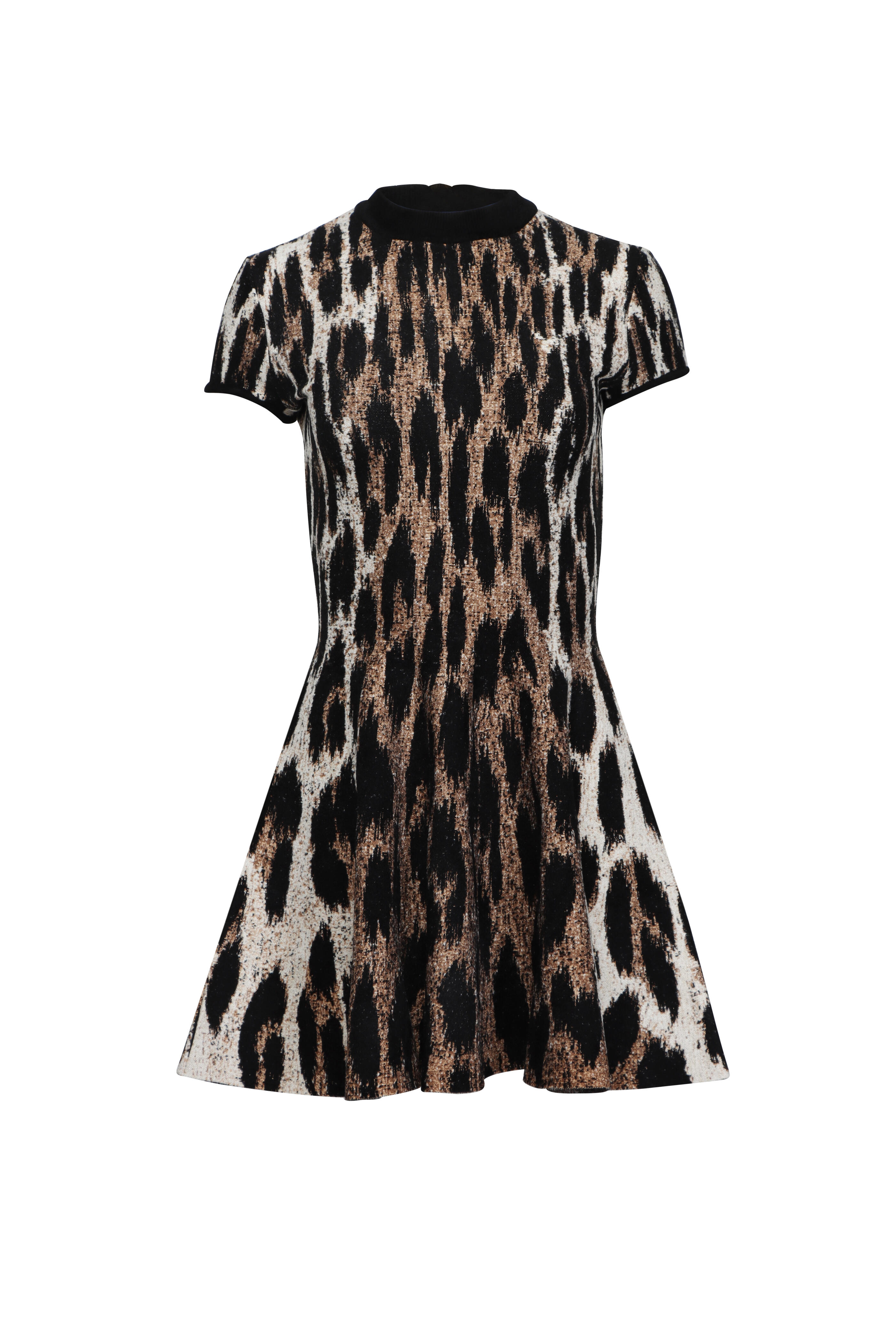 Balmain - Beige & Black Leopard Jacquard Mini Dress