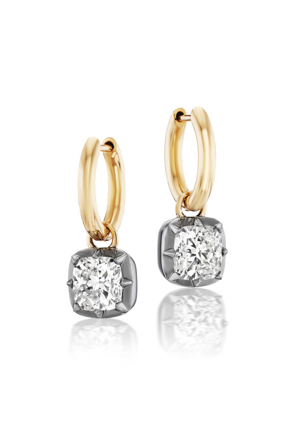 Nam Cho 18k Yellow Gold Cushion-Cut Diamond Drop Earring