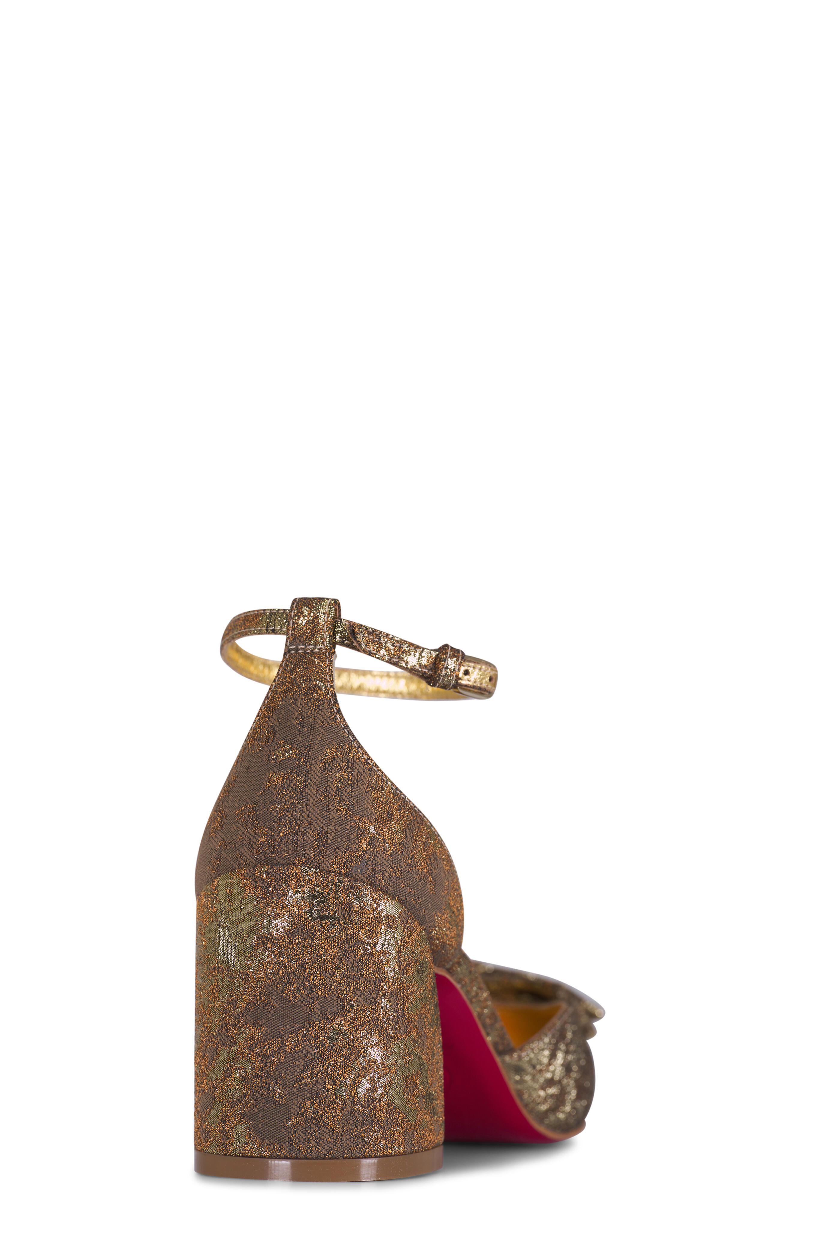 Christian Louboutin - Jane Bow Gold Ankle Strap Pump, 55mm