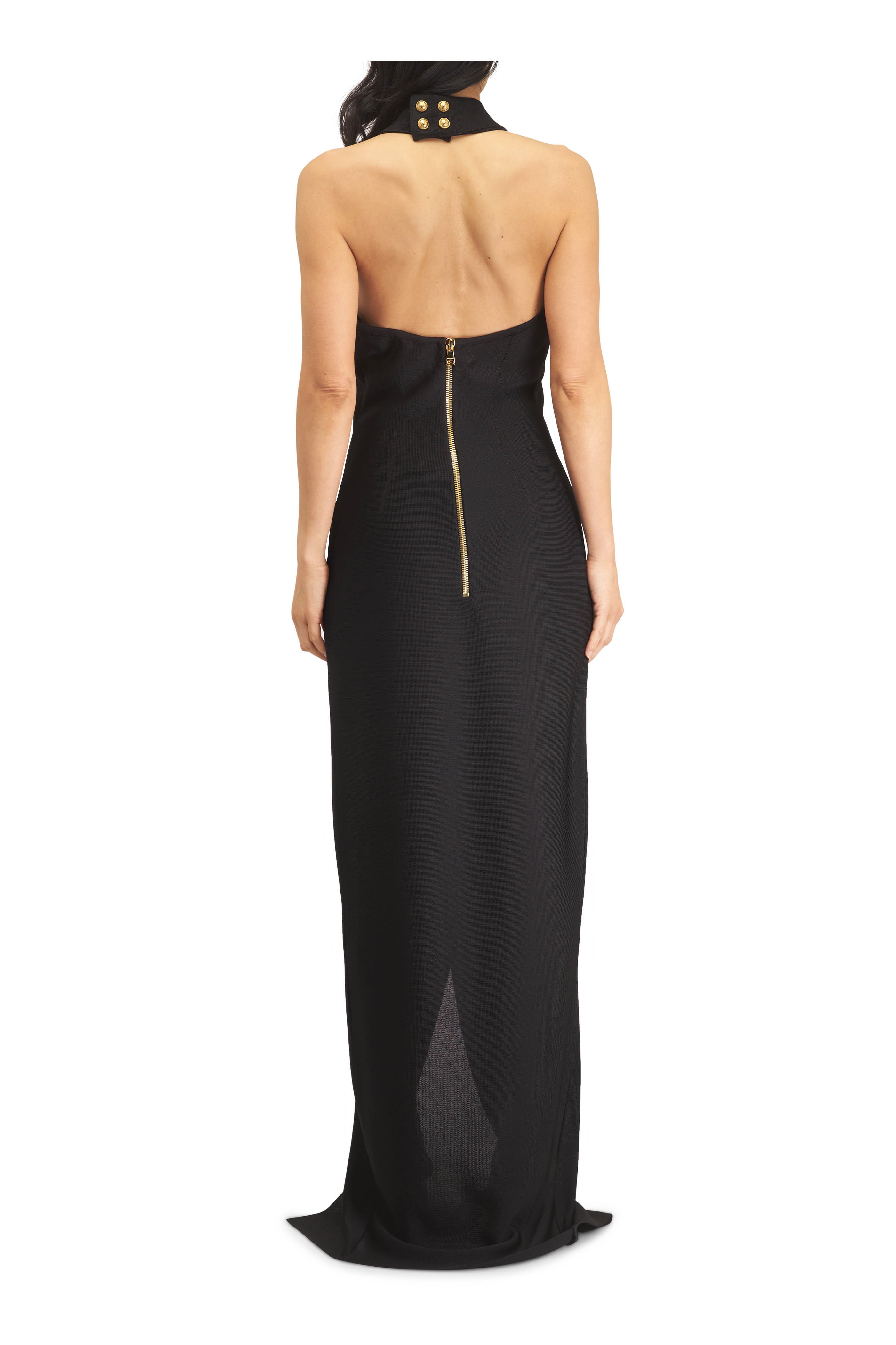 Balmain - Black Six Button Tailored Halter Maxi Dress