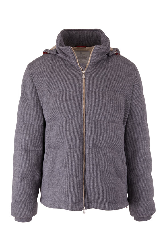 Brunello Cucinelli - Charcoal Gray Ribbed Cashmere Quilted Jacket