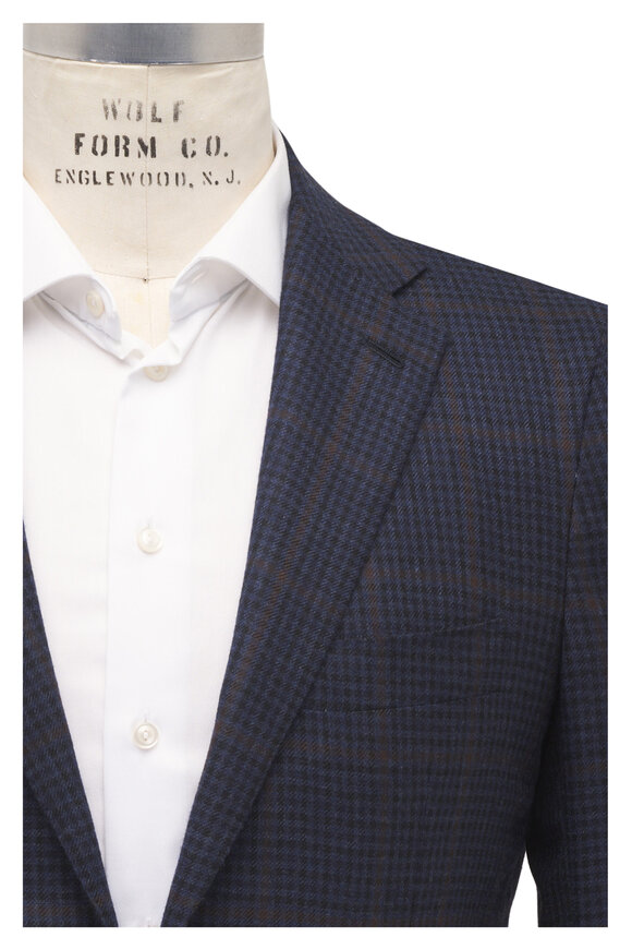 Kiton Navy & Brown Check Cashmere Sportcoat