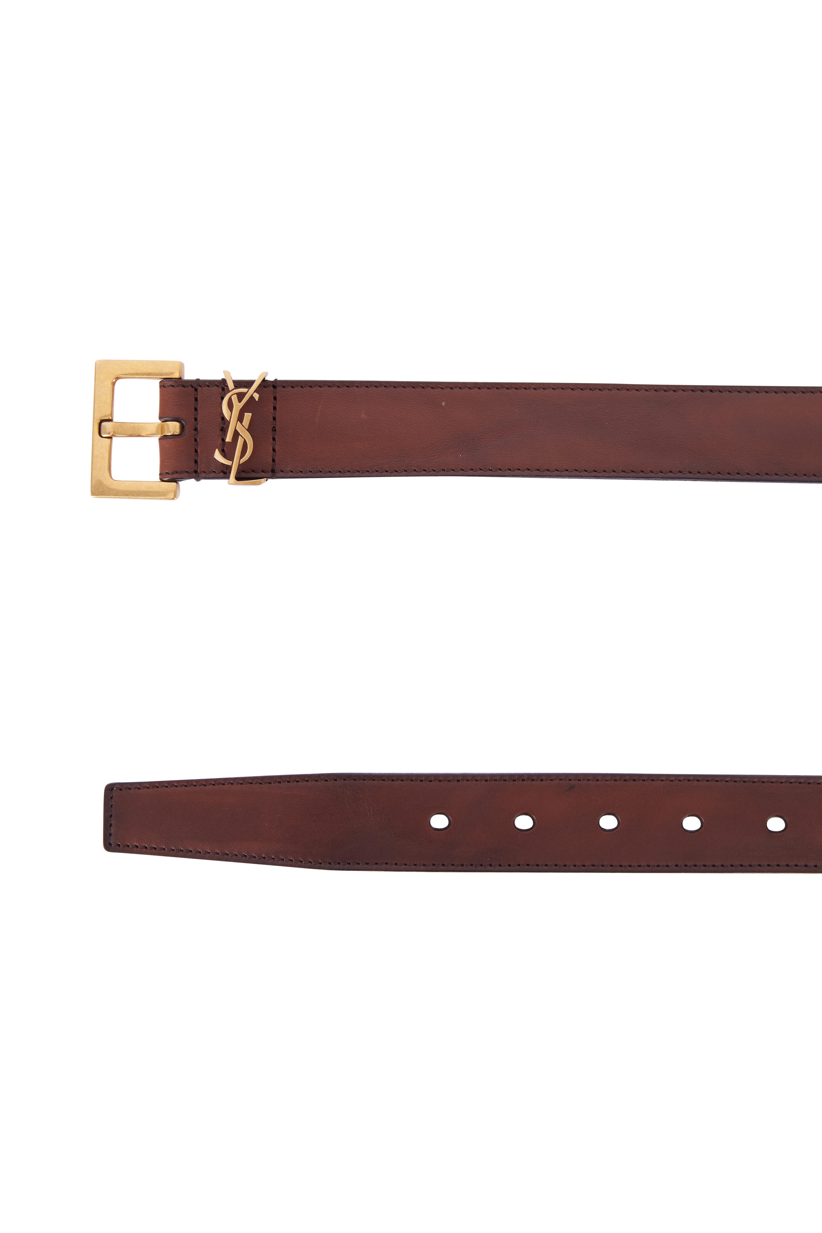 Saint Laurent - Dark Brown Leather Square Buckle Logo Belt