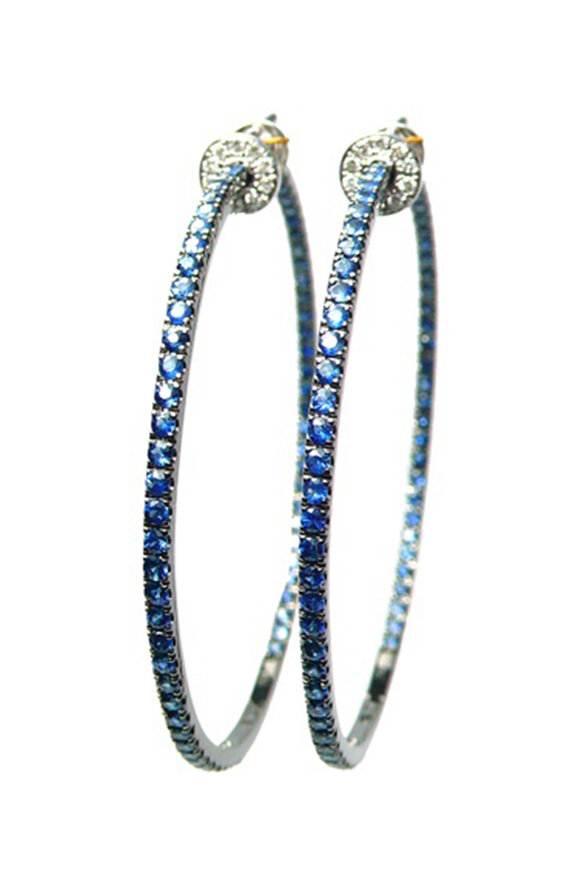 Nam Cho Modern Blue Sapphire & Diamond Hoops