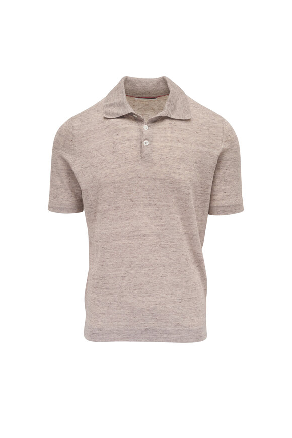 Brunello Cucinelli Light Beige Linen & Cotton Polo Sweater