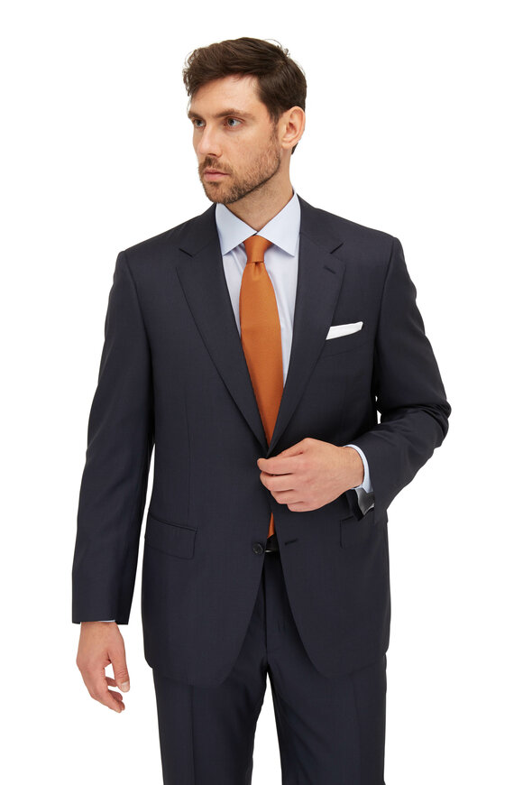 Canali - Navy Blue Birdseye Pattern Wool Suit