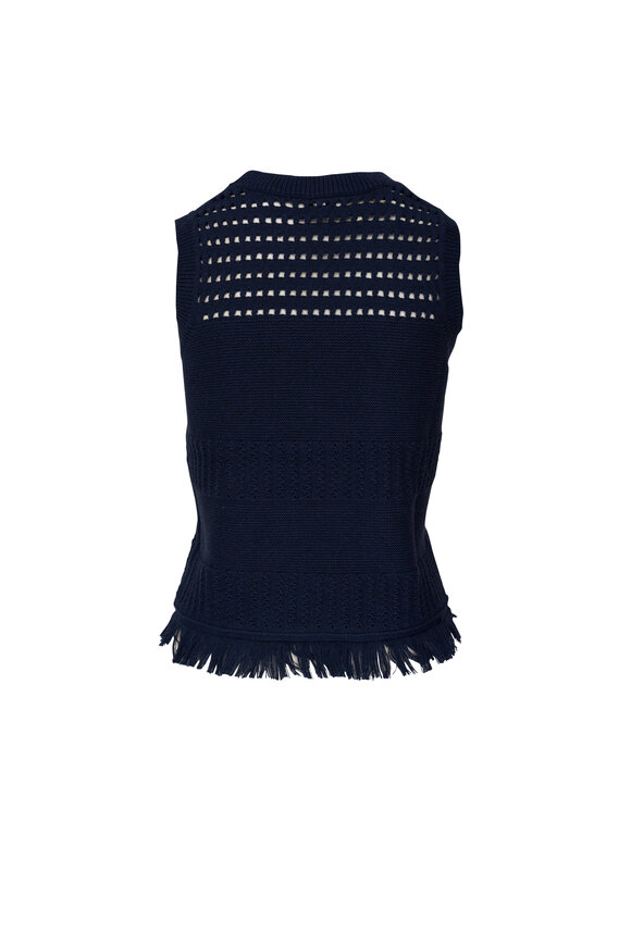 Kinross - Navy Fringe Textured Cotton Tank