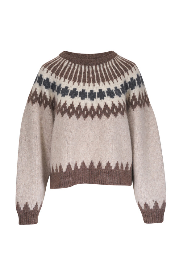 Nili Lotan Alena Oatmeal Fair Isle Crewneck Sweater