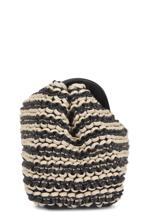 Totême Mini T-Lock Black & Natural Woven Leather Clutch - view 3