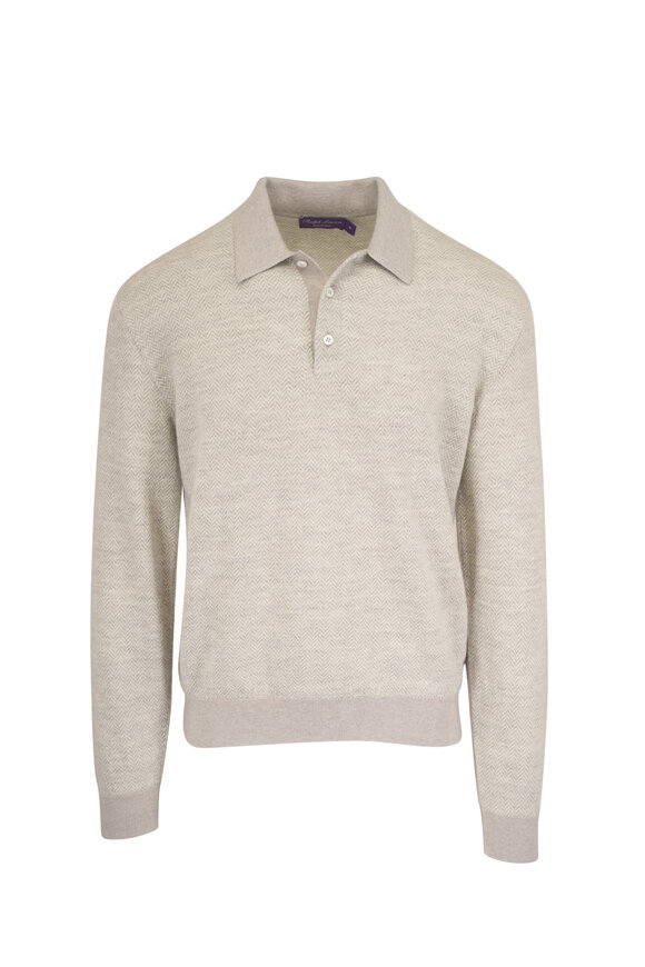 Ralph Lauren Purple Label Grey Cashmere Herringbone Knit Polo - view 1