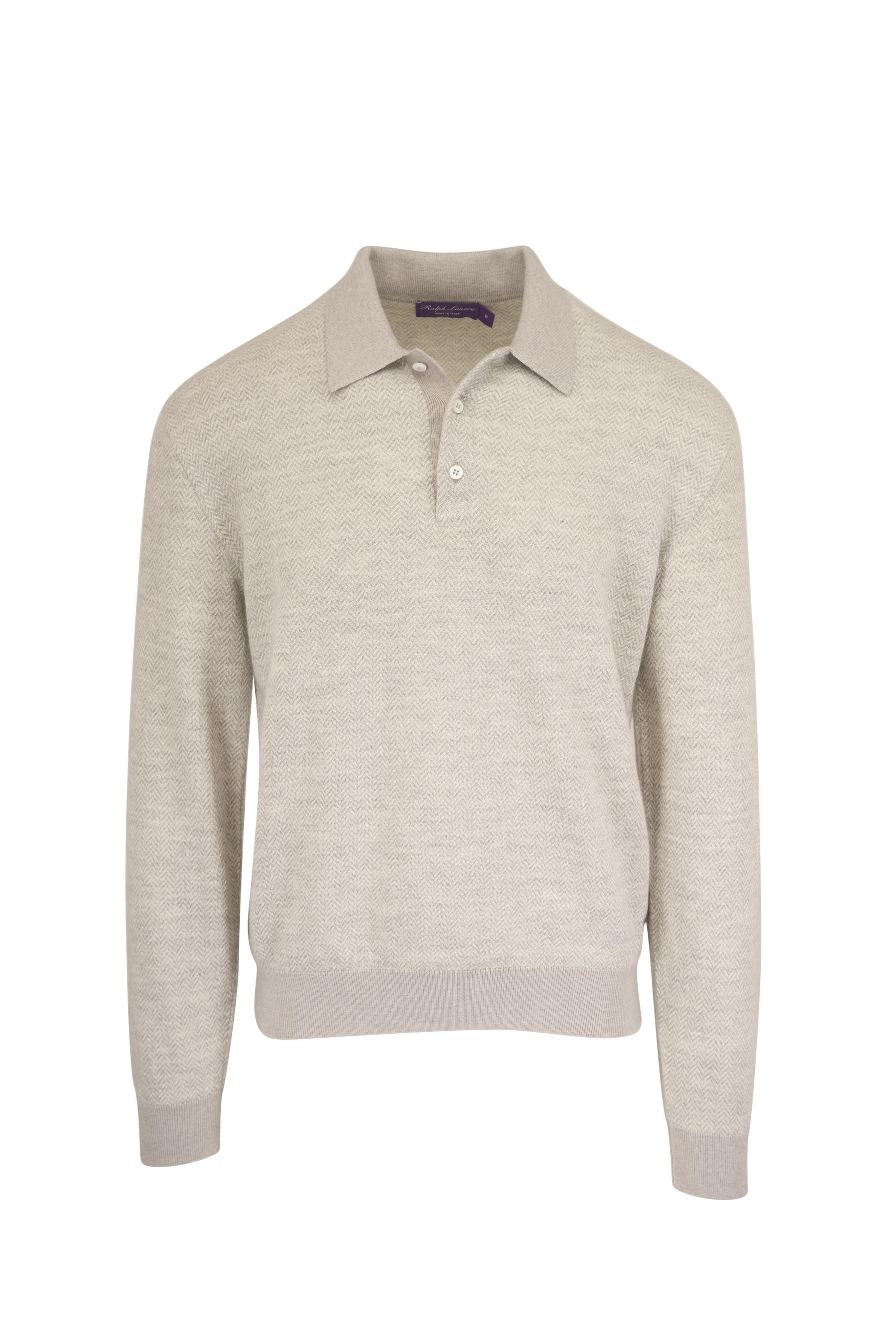 Ralph Lauren Purple Label - Grey Cashmere Herringbone Knit Polo - view 1