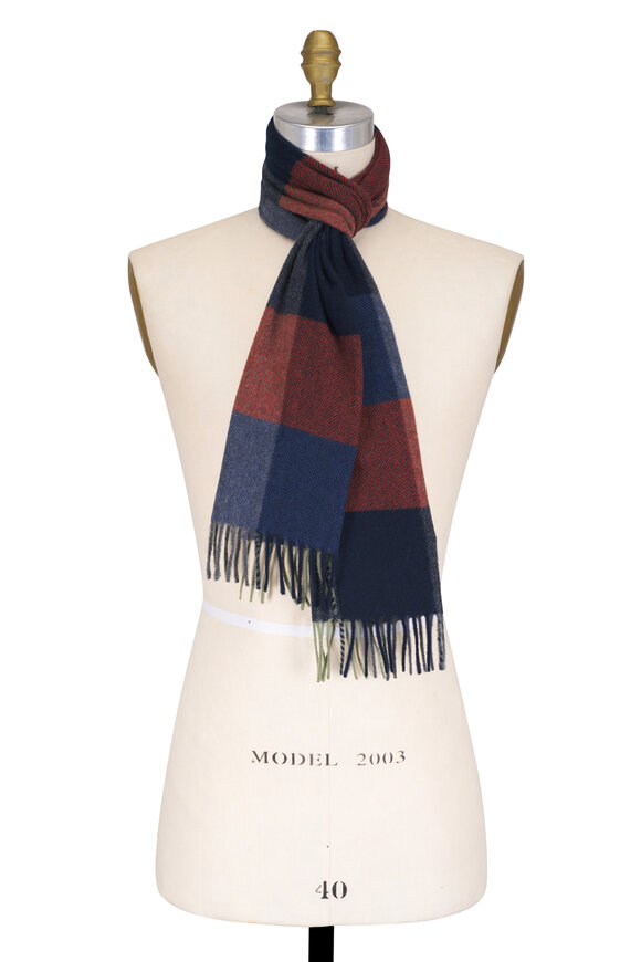 Chelsey Imports Blue & Orange Plaid Cashmere Scarf