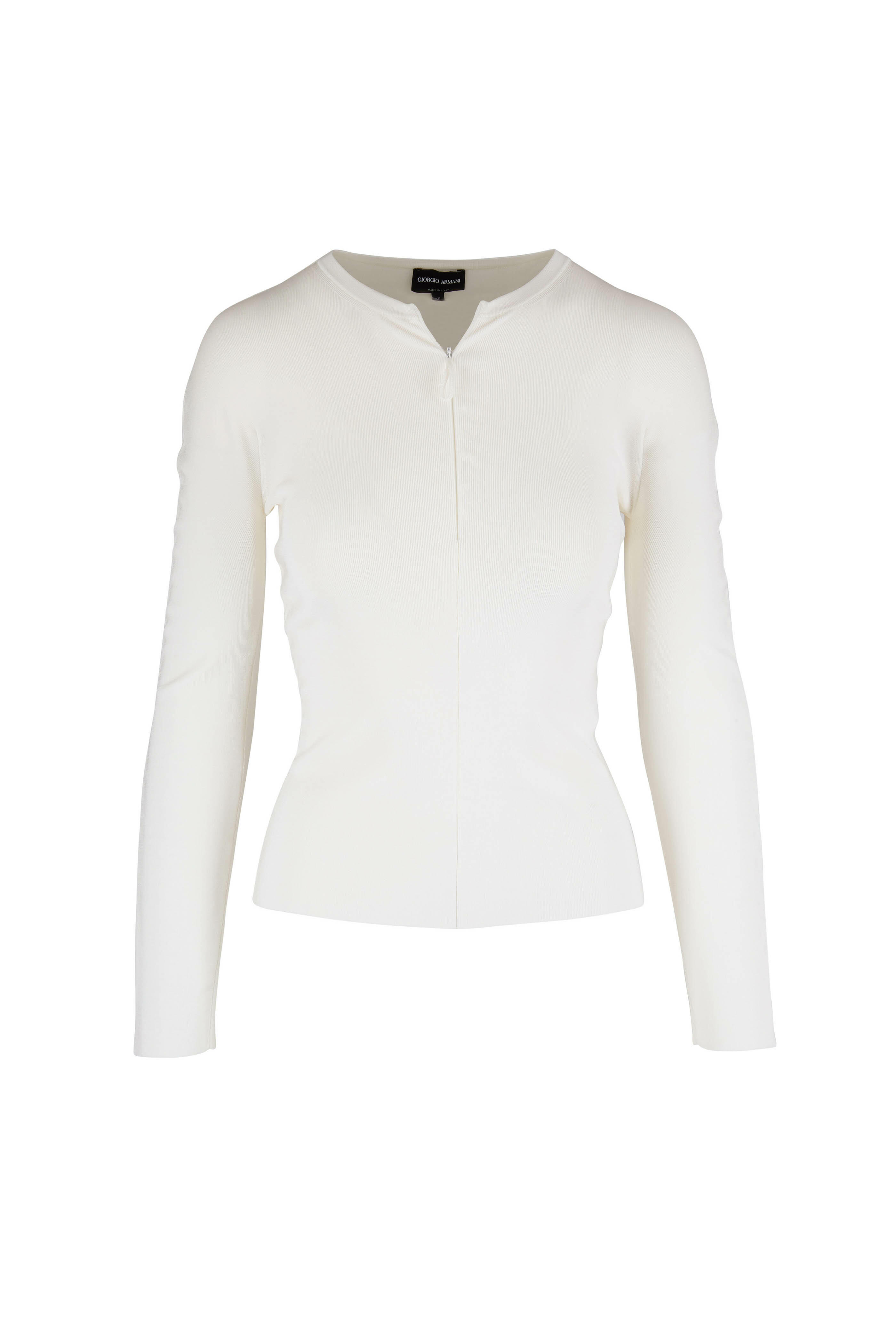 Giorgio Armani - White Knit Half-Zip Knit Sweater