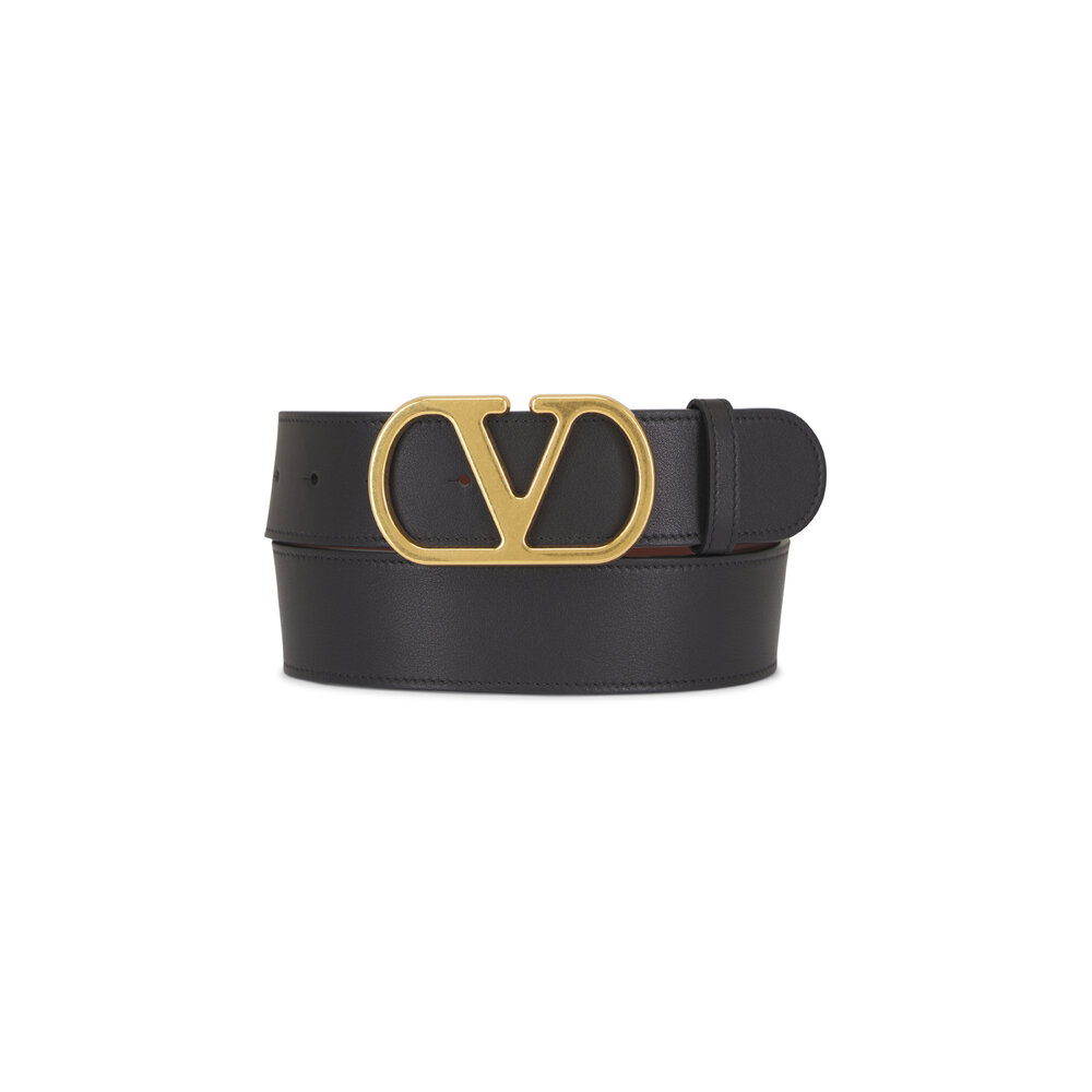 Valentino Garavani VLogo Signature reversible leather belt in black and camel le Vlogo Signature Reversible Shiny Calfskin Belt - 30mm / 1.2  main image 4