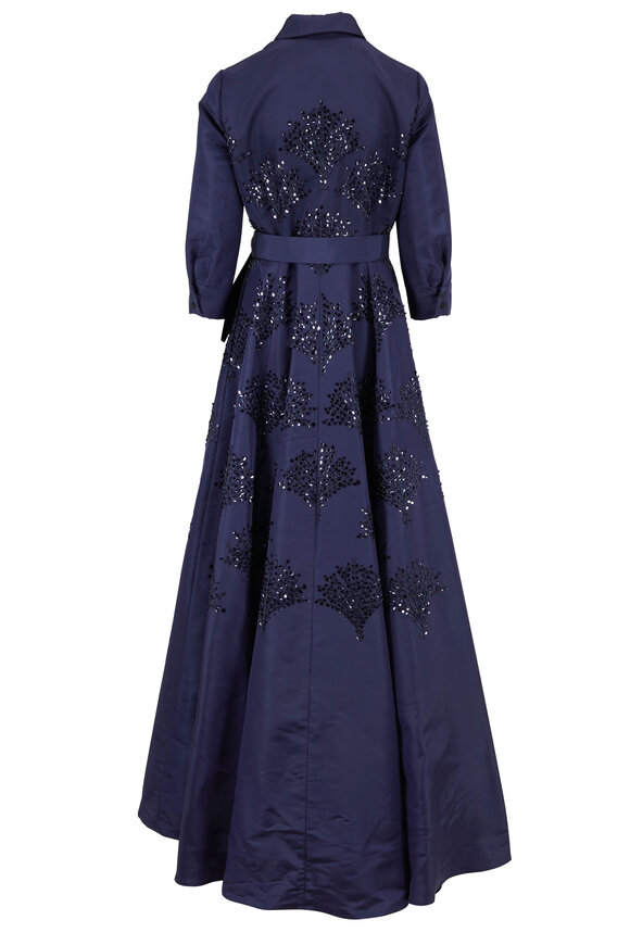 Carolina Herrera - Sapphire Embellished Long Sleeve Trench Gown 