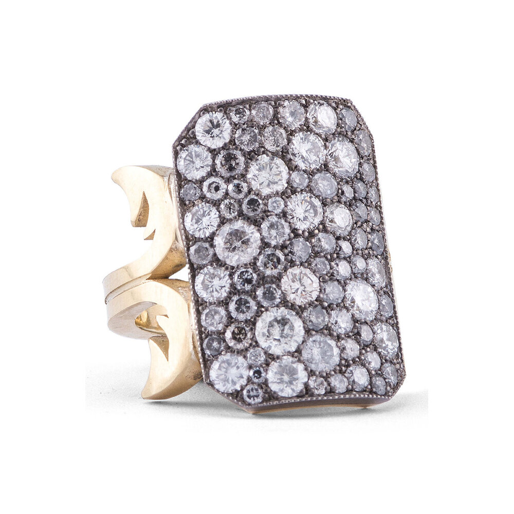 Sylva & Cie - Yellow Gold Grey Diamond Ten Table Ring