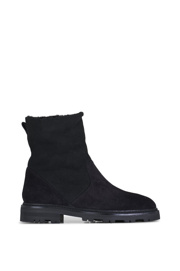 Manolo Blahnik - Tomosa Black Suede & Shearling Short Boot 