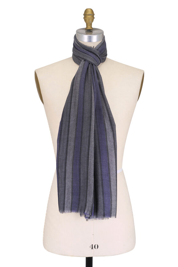 Paul Smith - Blue Tonal Multicolor Stripe Merino Wool Scarf Paul Smith - Blue Tonal Multicolor Stripe Merino Wool Scarf