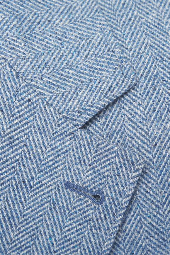 Brunello Cucinelli - Blue Herringbone Wool, Silk & Cashmere Sportcoat 