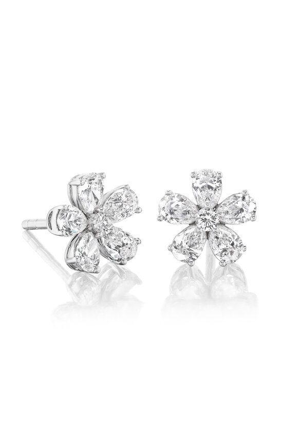 Nam Cho 18k White Gold Diamond Georgian Rose Earrings