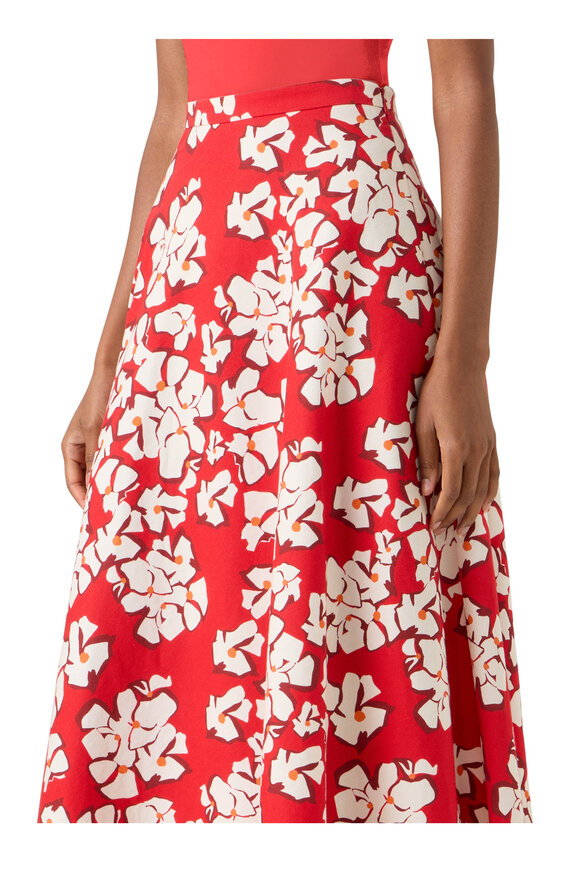 Akris Punto Red & Cream Large Flower Print Midi Skirt - view 5
