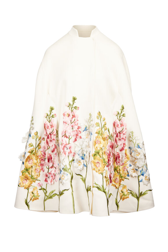 Leo Lin Clover Snapdragon Embroidered Wool Cape Jacket - view 1